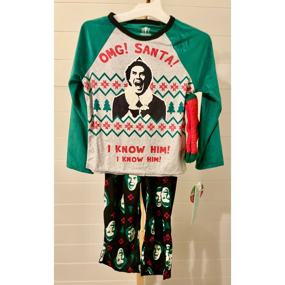 Kids Elf Movie Pajama Set OMG Santa I Know Him Buddy the Elf Size 8